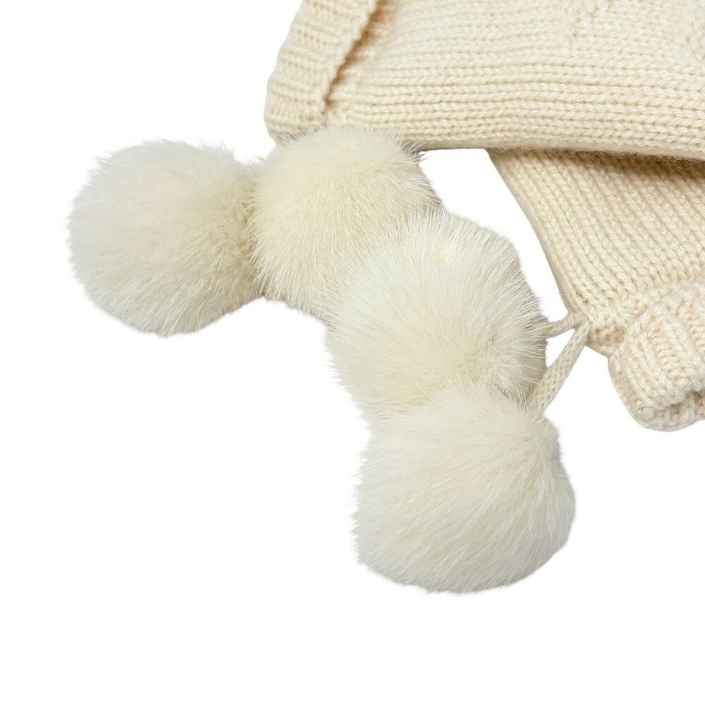 LOUIS VUITTON Vintage LV Logo Knit Gloves Mink Pompons  Cream Cashmere [103888] - Picture 7 of 10